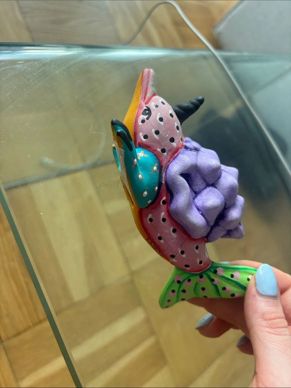 Hand painted ceramic from Mexico - Purple & Pink Reptile mythical creature deco